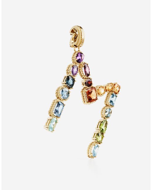 Dolce & Gabbana White Charm M Lettering 18Kt And Multicolored Gems