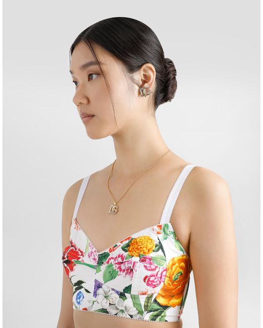 Dolce & Gabbana White Cotton Corset Bralette Top With Floral