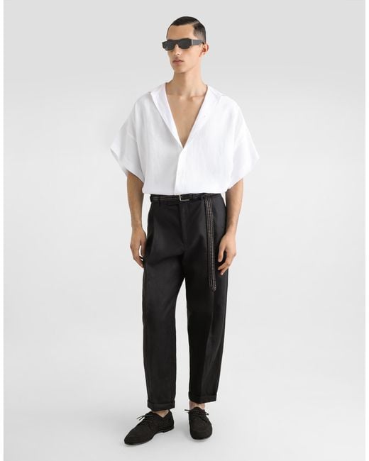 Dolce & Gabbana Black Linen Fabric Pants for men