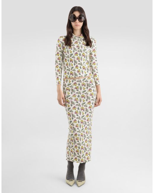 Dolce & Gabbana White Small Floral-Print Viscose Polo Shirt