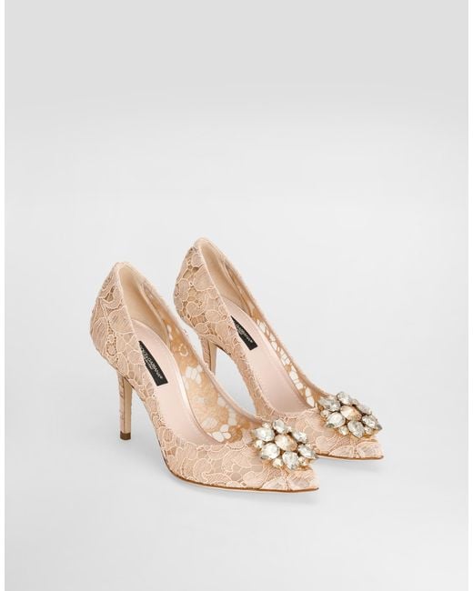 Dolce & Gabbana White Lace Pumps With Brooch Detailing