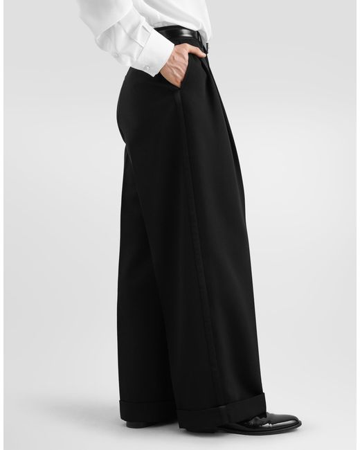 Dolce & Gabbana Black Wool Gabardine Trousers for men