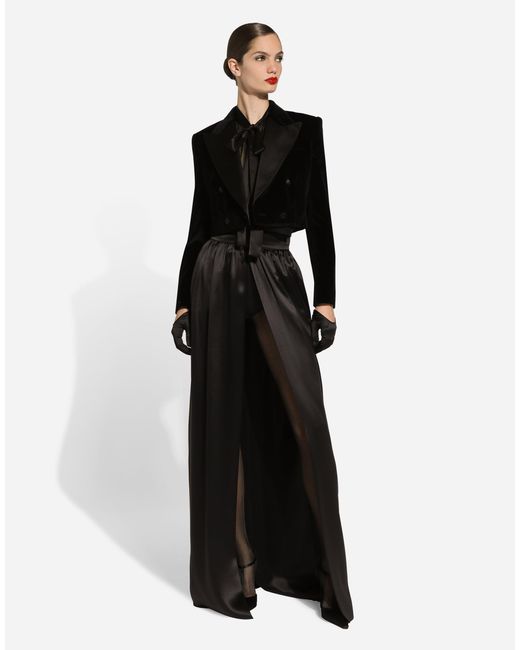 Dolce & Gabbana シルクサテン スリット ロングスカート Black