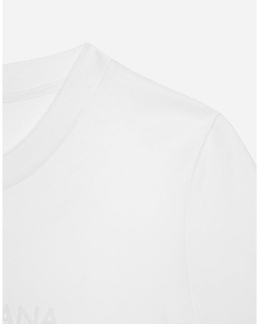 Dolce & Gabbana White Jersey T-Shirt With Flocked Detail