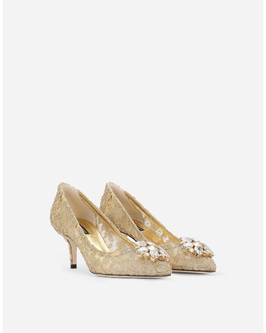Dolce & Gabbana Lurex Lace Pumps With Brooch Detailing Natural