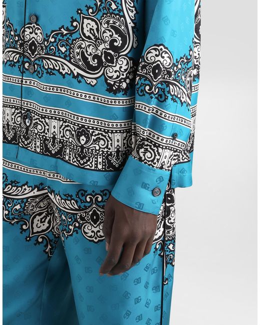 メンズ Dolce & Gabbana バンダナプリント シルク シャツ Blue