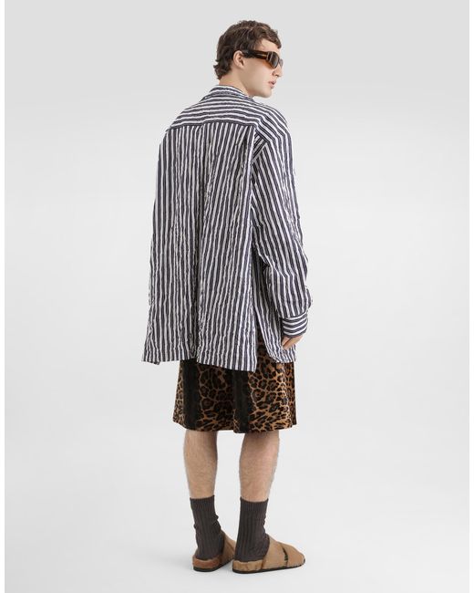 Dolce & Gabbana Blue Crinkled Striped Vanity Shirt for men