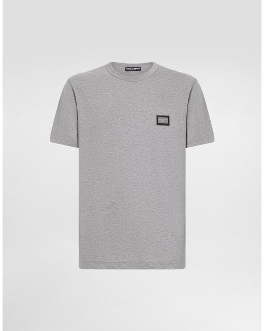 Dolce & Gabbana Gray Cotton T-Shirt With Branded Tag for men