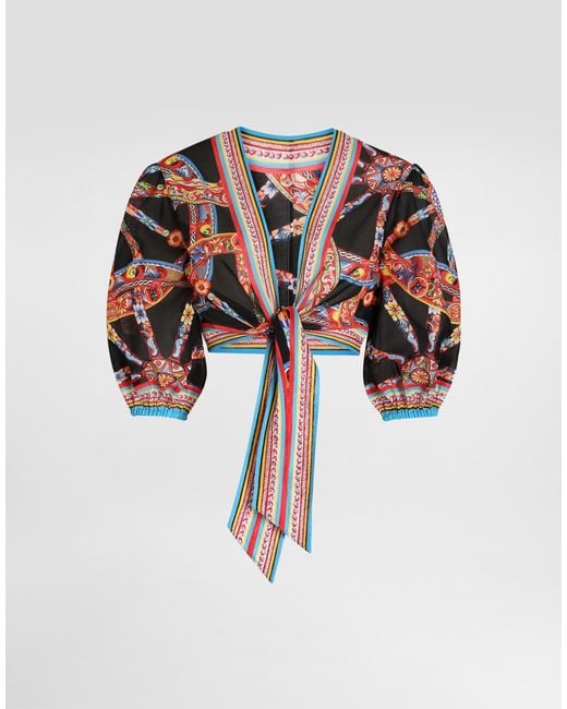Dolce & Gabbana White Carretto-Print Batiste Top