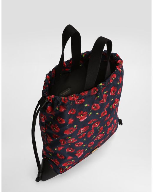 Dolce & Gabbana Red Poppy-Print Nylon Backpack