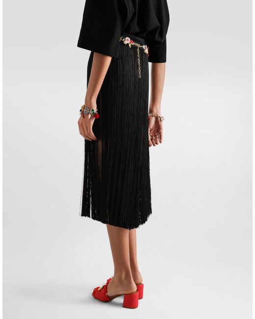 Dolce & Gabbana Black Long Fringed Skirt