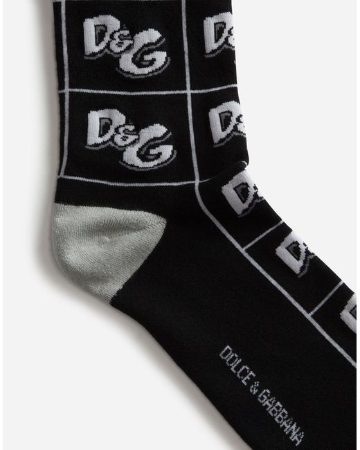 Dolce & Gabbana Synthetic Cotton Jacquard Socks With All-over Dg Logo ...