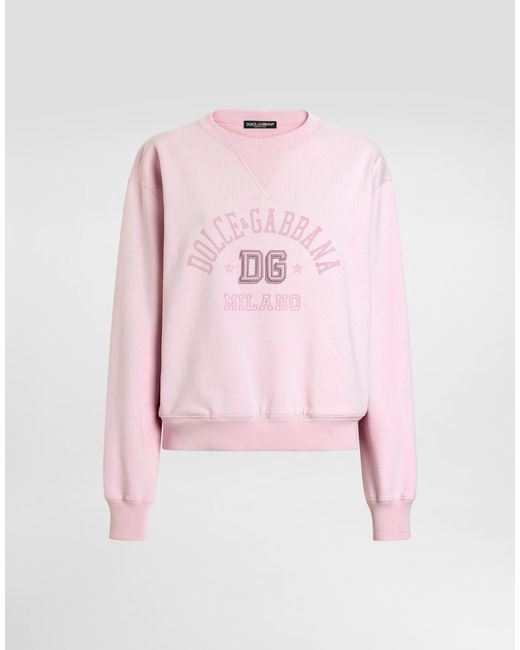 Dolce & Gabbana Pink Jersey Sweatshirt With Raised Dg Embroidery