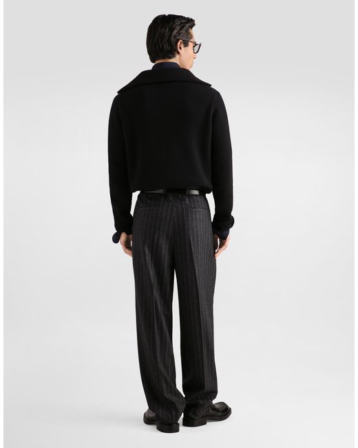 Dolce & Gabbana Black Virgin Wool Cardigan With Embroidery for men