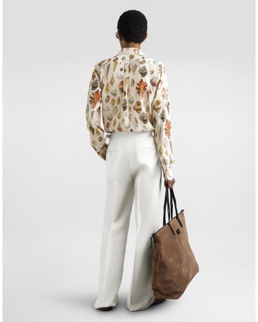 Dolce & Gabbana White Shell-Print Martini Silk Shirt for men