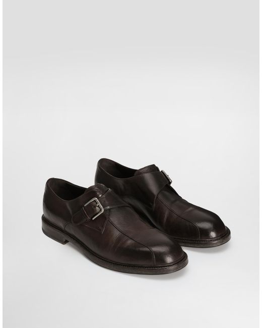 Dolce & Gabbana Brown Washed Calfskin Laced Shoes for men