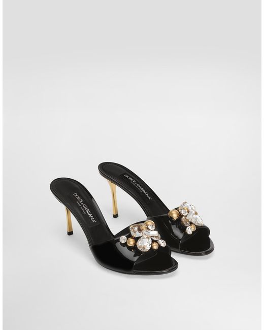 Dolce & Gabbana Natural Keira Patent Leather Embellished Mules