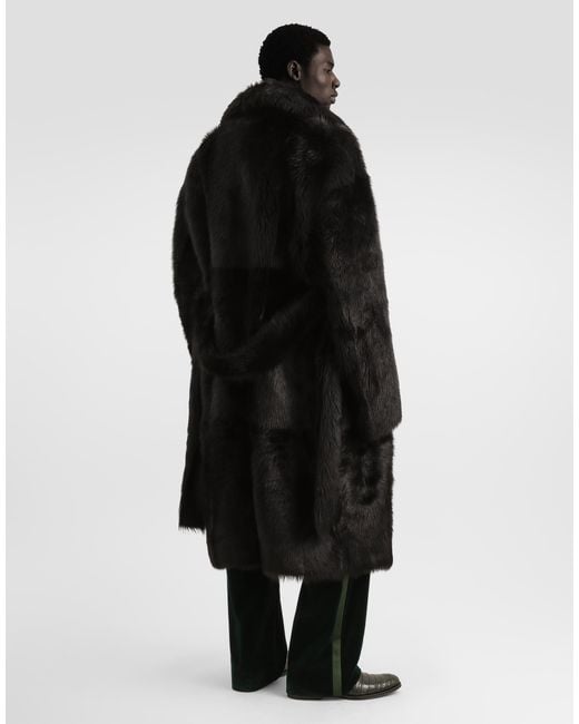 Dolce & Gabbana Black Long-Haired Shearling Coat for men