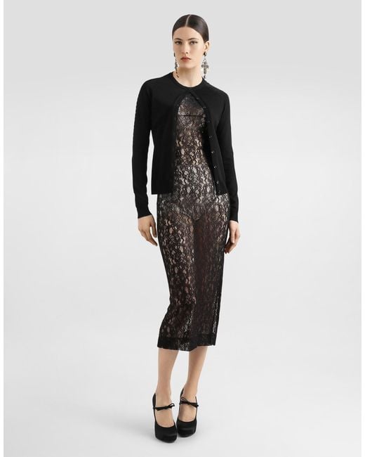 Dolce & Gabbana Black Calf-Length Floral Lace Dress