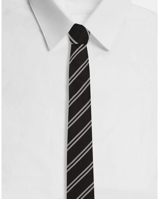 Dolce & Gabbana White Silk Jacquard Tie With Regimental Stripe for men