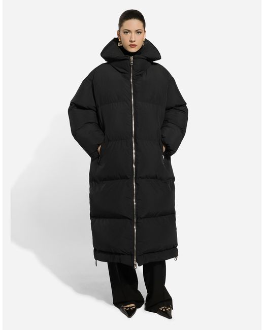 Dolce & Gabbana ロゴプレート パデッド ロング ダウンジャケット Black
