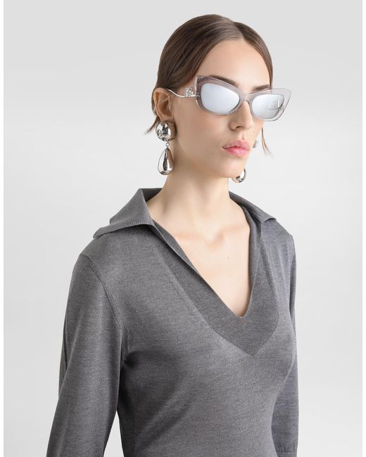 Dolce & Gabbana Gray Silk V-Neck Polo-Shirt With Dg Logo Embroidery