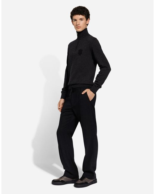 Dolce & Gabbana Black Zip-Up Cashmere Turtle-Neck Sweater for men