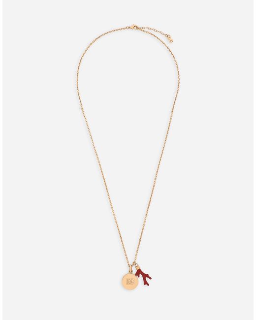 Collana con ciondolo logo DG e corallo di Dolce & Gabbana in Metallic da Uomo