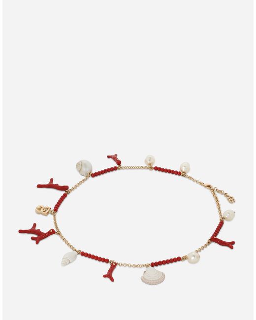 Dolce & Gabbana Metallic Halskette Mit Dg-Logo Und Muschel-Charms Und Koralle