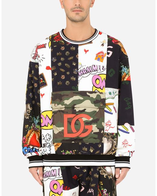 dolce & gabbana logo-embroidered patchwork sweatshirt