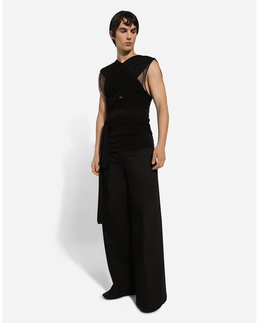 メンズ Dolce & Gabbana ワイドレッグパンツ ストレッチコットン Black