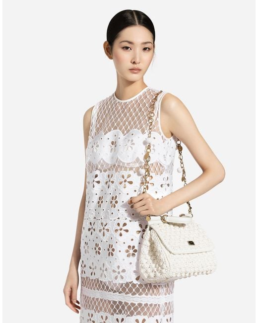 Dolce & Gabbana White Kurzes Kleid Aus Baumwolle Mit Cut-Out-Stickerei