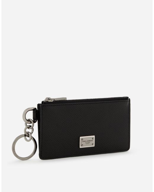 Dolce & Gabbana Black Calfskin Card Holder With Ring And Logo Tag for men