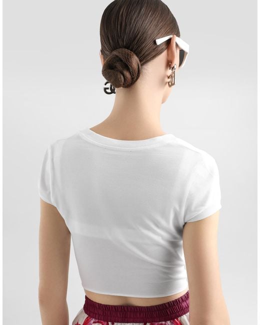 Dolce & Gabbana White Jersey T-Shirt With Dg Logo And Knot Detail
