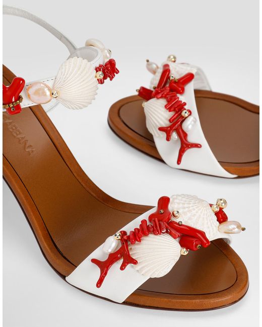 Dolce & Gabbana コーラルエンブロイダリー ナッパレザー サンダル Natural