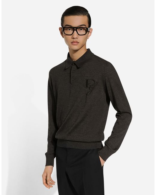 Dolce & Gabbana Langarm-Poloshirt Aus Kaschmir Mit Logostickerei in Black für Herren