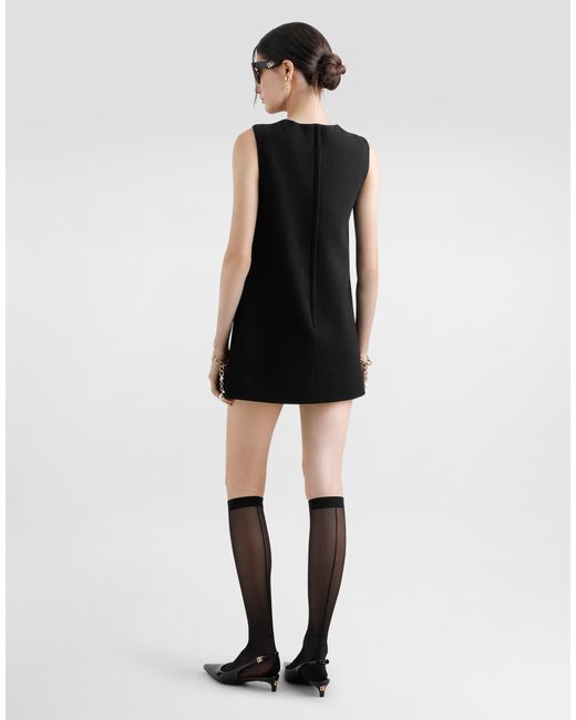 Dolce & Gabbana Black Short Wool Crepe A-Line Dress