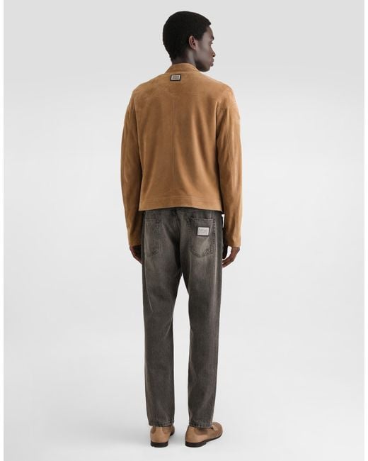 Dolce & Gabbana Natural Camel Suede Jacket for men