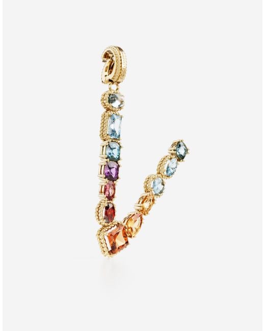 Dolce & Gabbana Blue Charm V Lettering 18Kt And Multicolored Gems