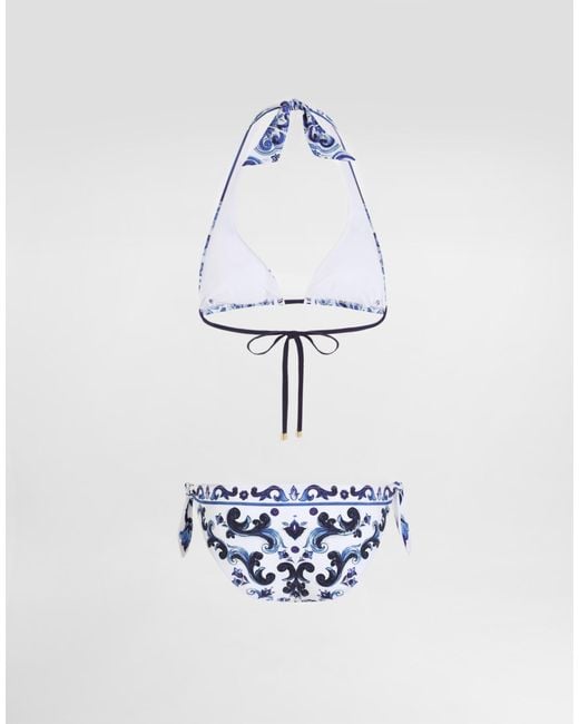 Dg Exclusive Bikini A Triangolo Stampa Maiolica di Dolce & Gabbana in White