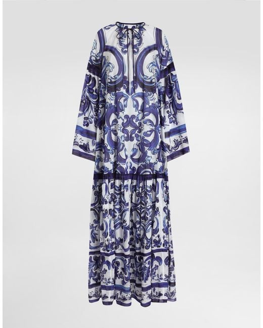 Dolce & Gabbana Blue Dg Exclusive Majolica- Cotton Dress