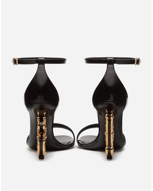 Dolce & Gabbana White Polished Calfskin Sandals With Dg Baroque Heel