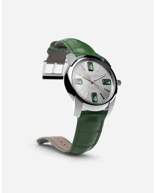 Dolce & Gabbana Green Watch With Alligator Strap