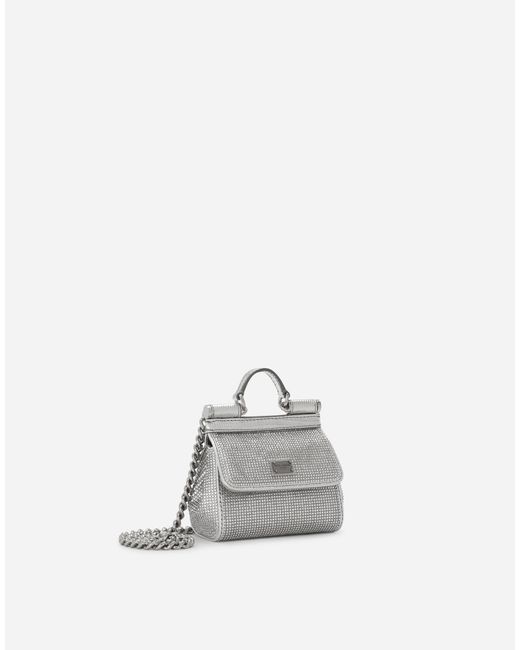 Dolce & Gabbana White Mini Satin Sicily Bag With Fusible Rhinestones