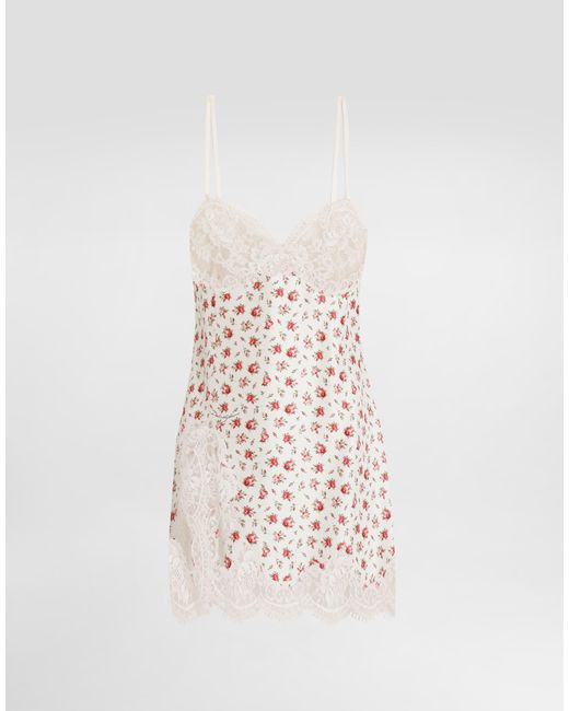 Dolce & Gabbana White Small Rose-Print Slip Dress