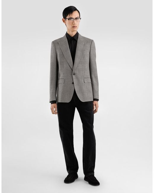 Dolce & Gabbana Gray Glen Plaid Single-Breasted Sicilia Light Jacket for men