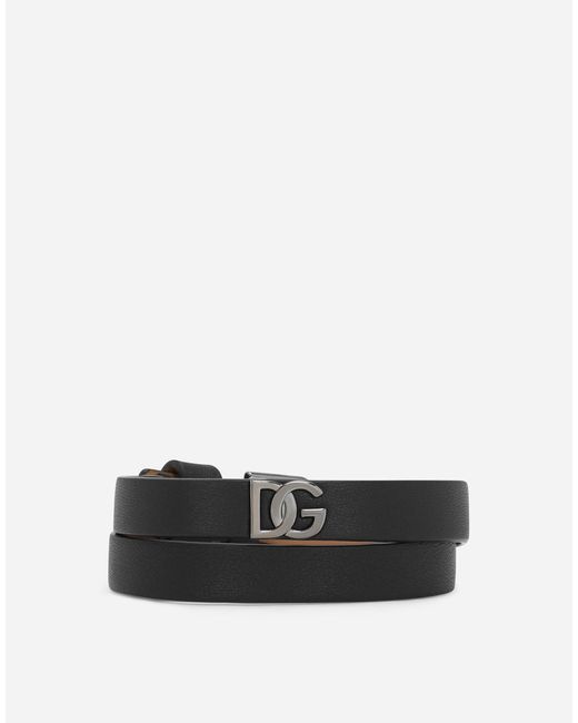 Dolce & Gabbana White Calfskin Bracelet With Dg Logo for men
