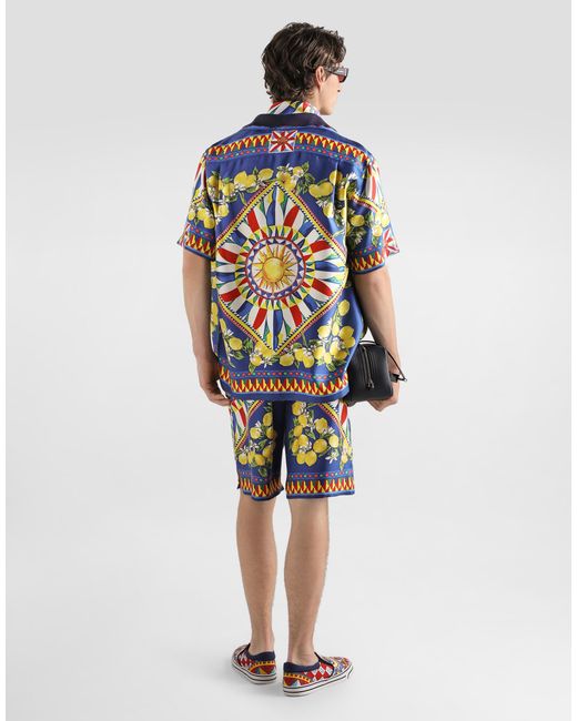 Dolce & Gabbana Blue Carretto-Print Hawaii Silk Twill Shirt for men