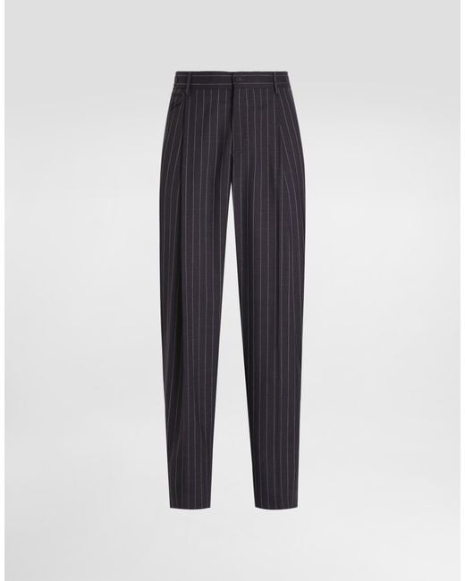 Dolce & Gabbana Blue Pinstripe Virgin Wool Trousers for men