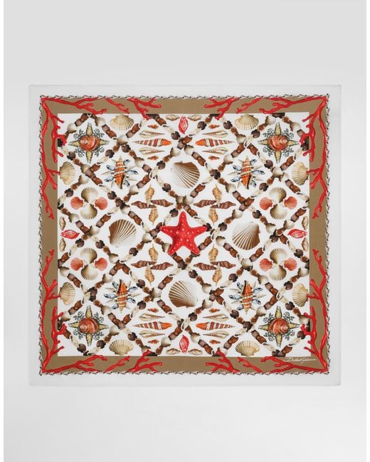 Dolce Gabbana Shell-Print Silk Scarf in White for Men Lyst UK